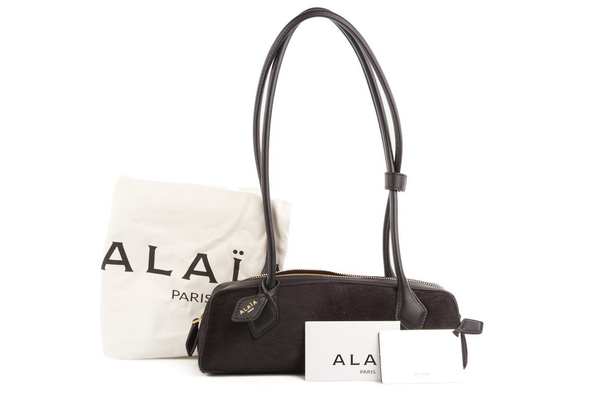 ALAÏA BLACK LE TECKEL SMALL CALF HAIR SHOULDER BAG