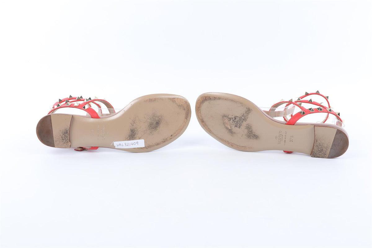 VALENTINO GARAVANI RED ROCKSTUD LEATHER SANDALS EU 37.5 UK 4.5 US 7.5
