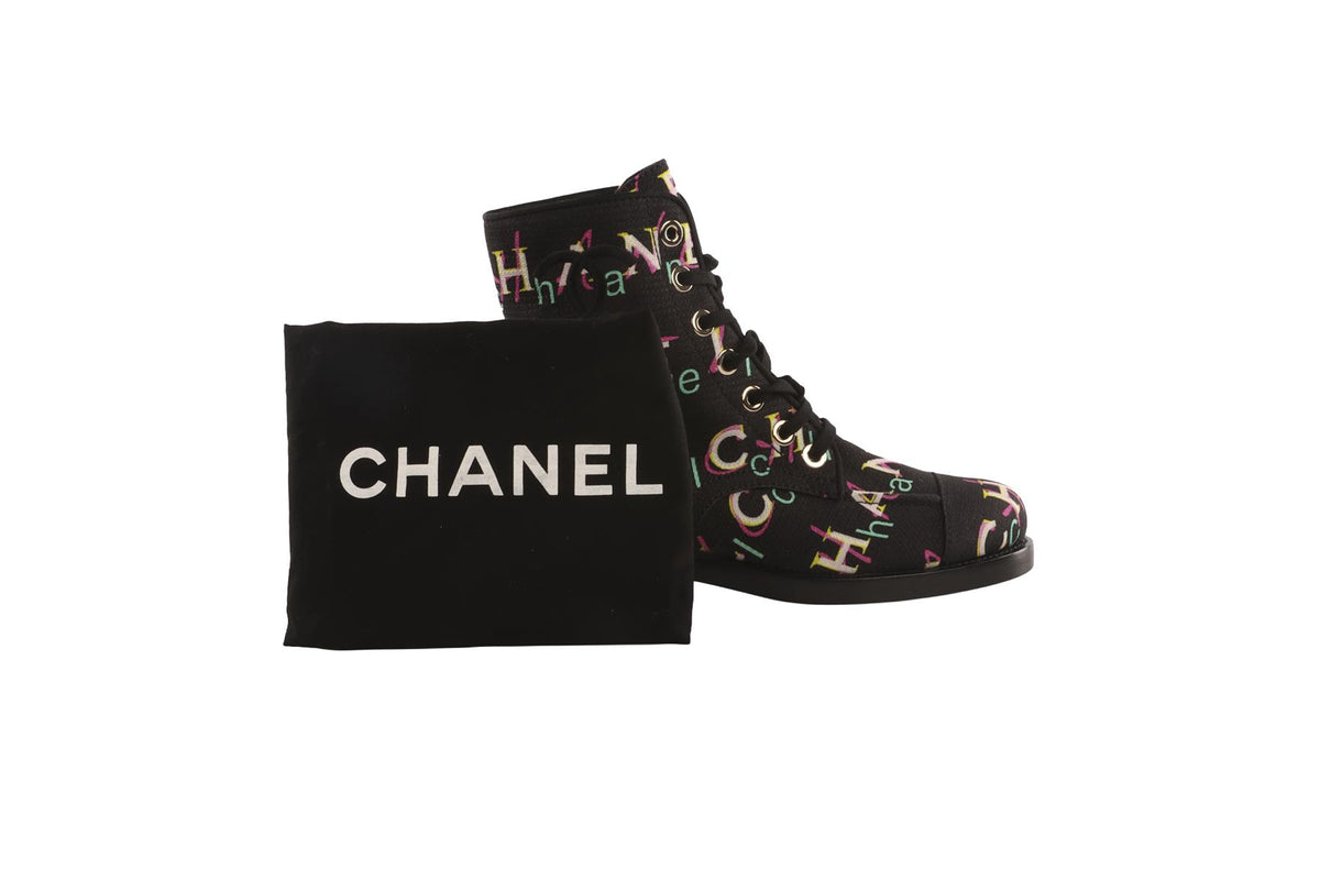 CHANEL BLACK 2019 FABRIC ANKLE BOOTS EU 37 UK 4 US 7
