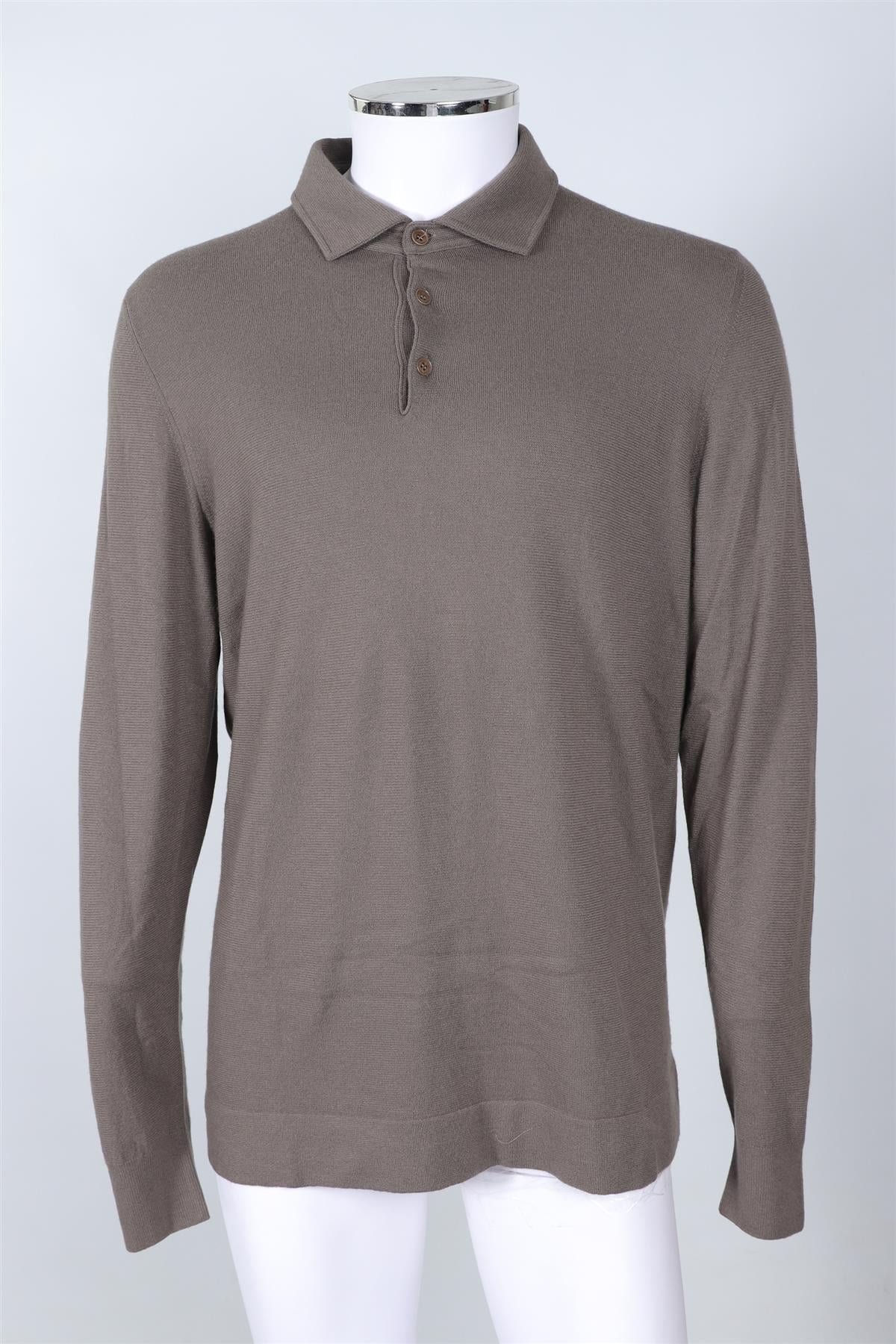 LORO PIANA KHAKI MEN'S CASHMERE POLO SWEATER IT 56 UK 46