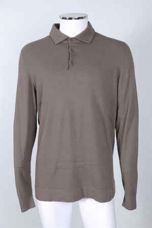 LORO PIANA KHAKI MEN'S CASHMERE POLO SWEATER IT 56 UK 46