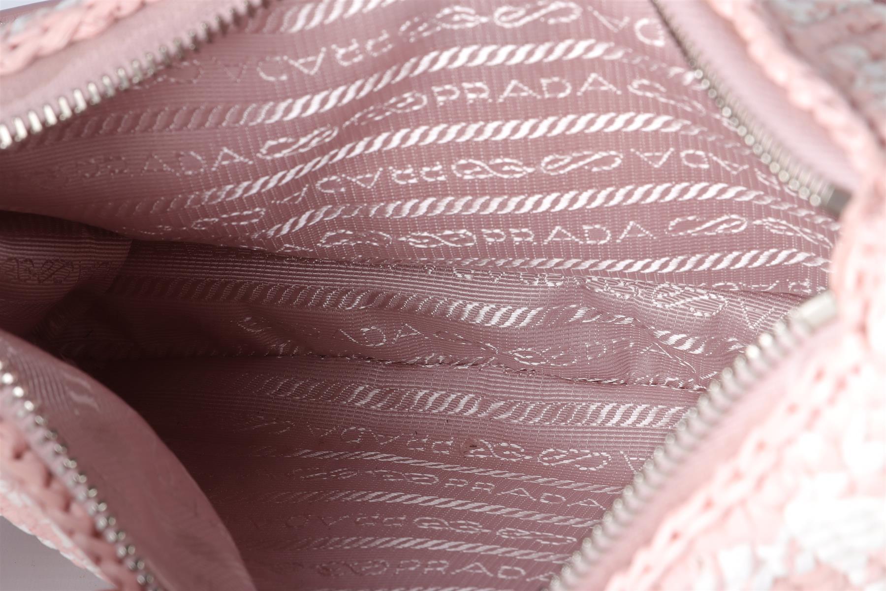 PRADA PINK RE-EDITION 2000 SMALL RAFFIA SHOULDER BAG