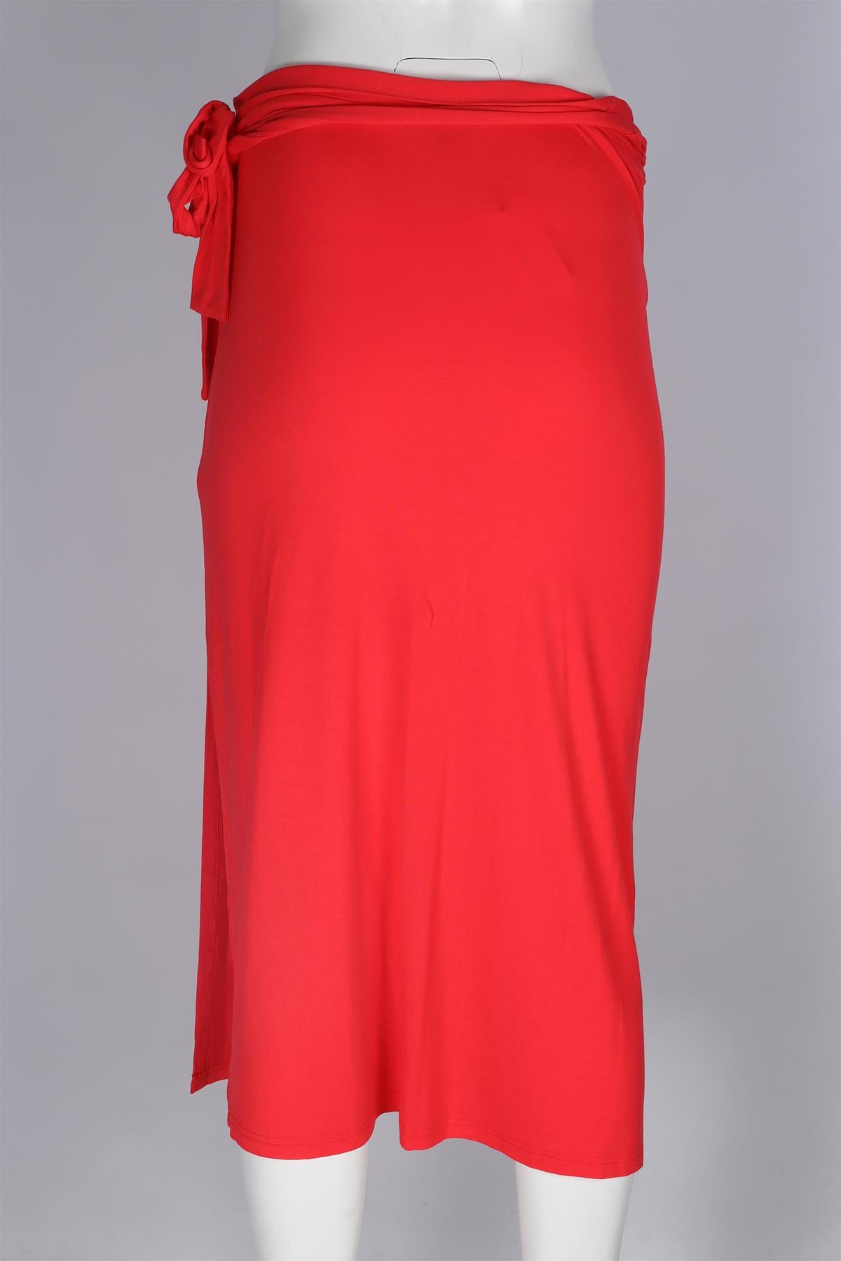 MELISSA ODABASH RED JERSEY MIDI SKIRT LARGE