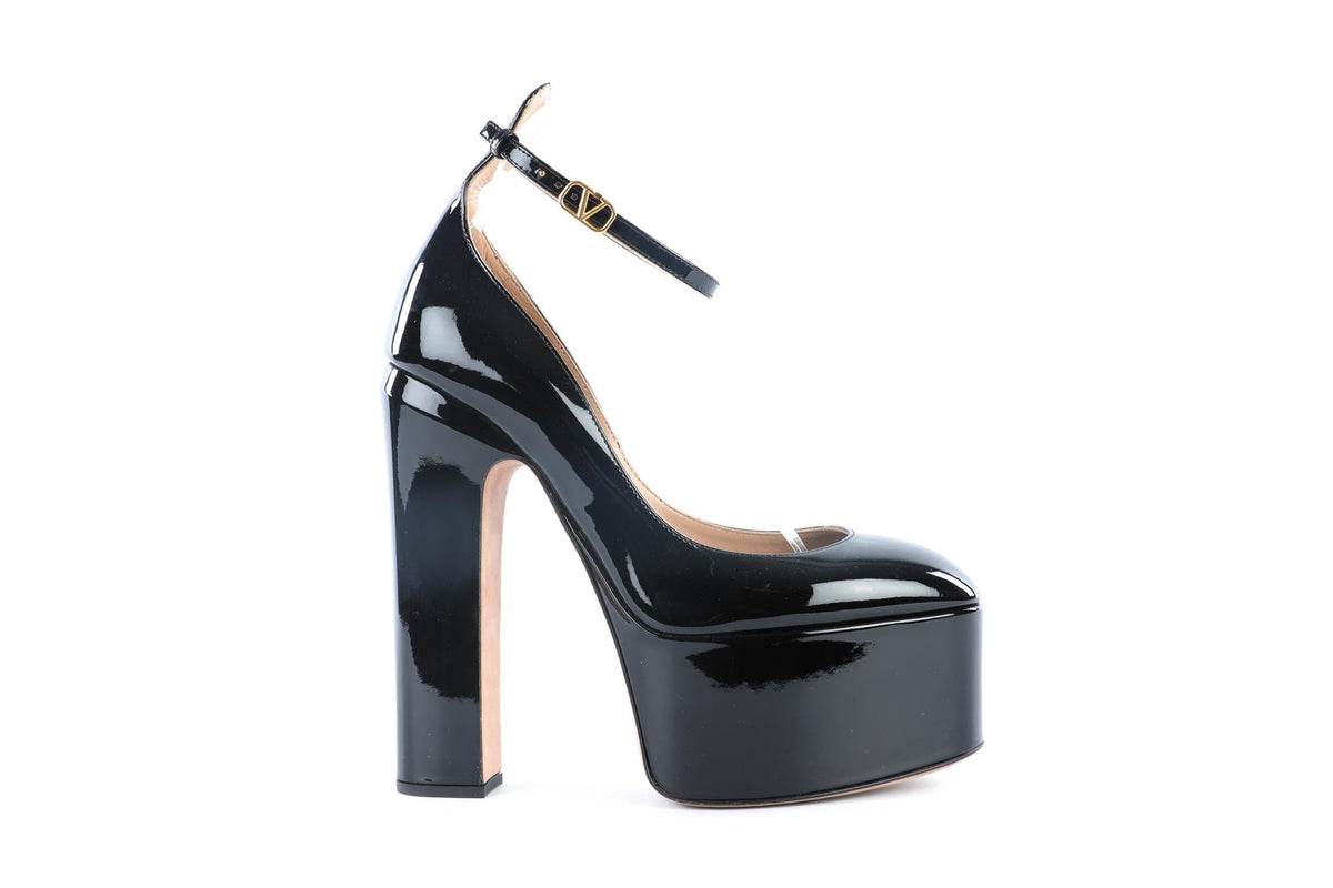 VALENTINO GARAVANI BLACK PATENT LEATHER PLATFORM PUMPS EU 38.5 UK 5.5 US 8.5