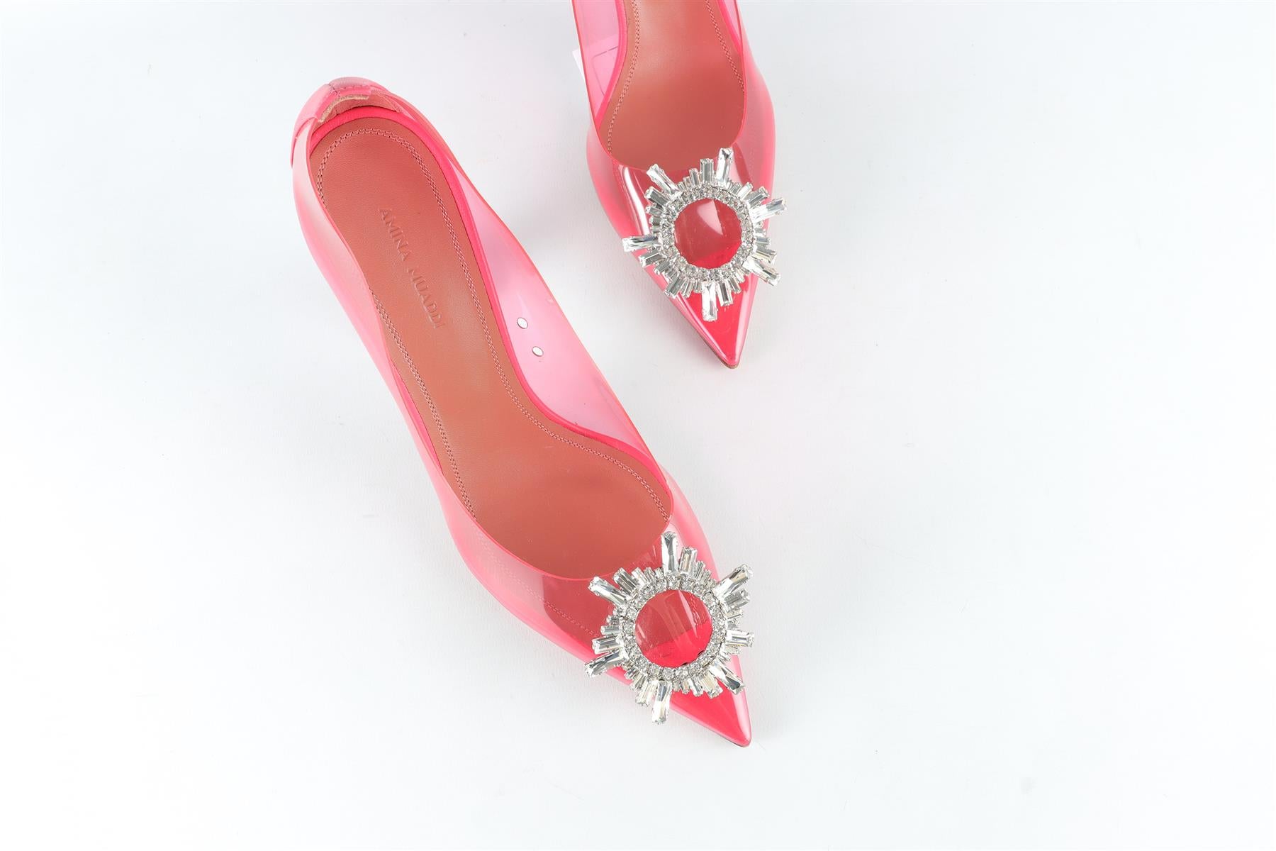 AMINA MUADDI PINK CRYSTAL AND PVC PUMPS EU 38 UK 5 US 8
