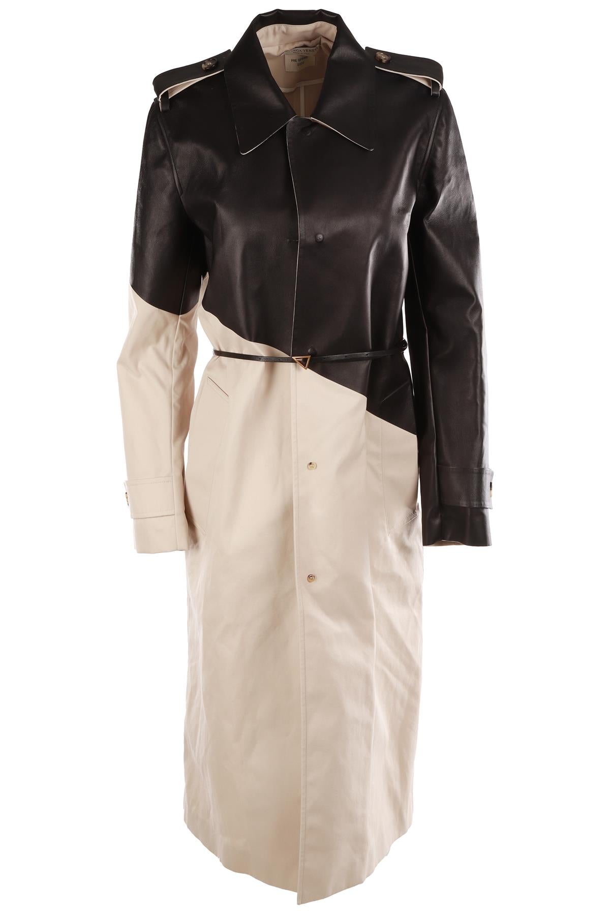 BOTTEGA VENETA BLACK CANVAS AND LEATHER COAT IT 40 UK 8