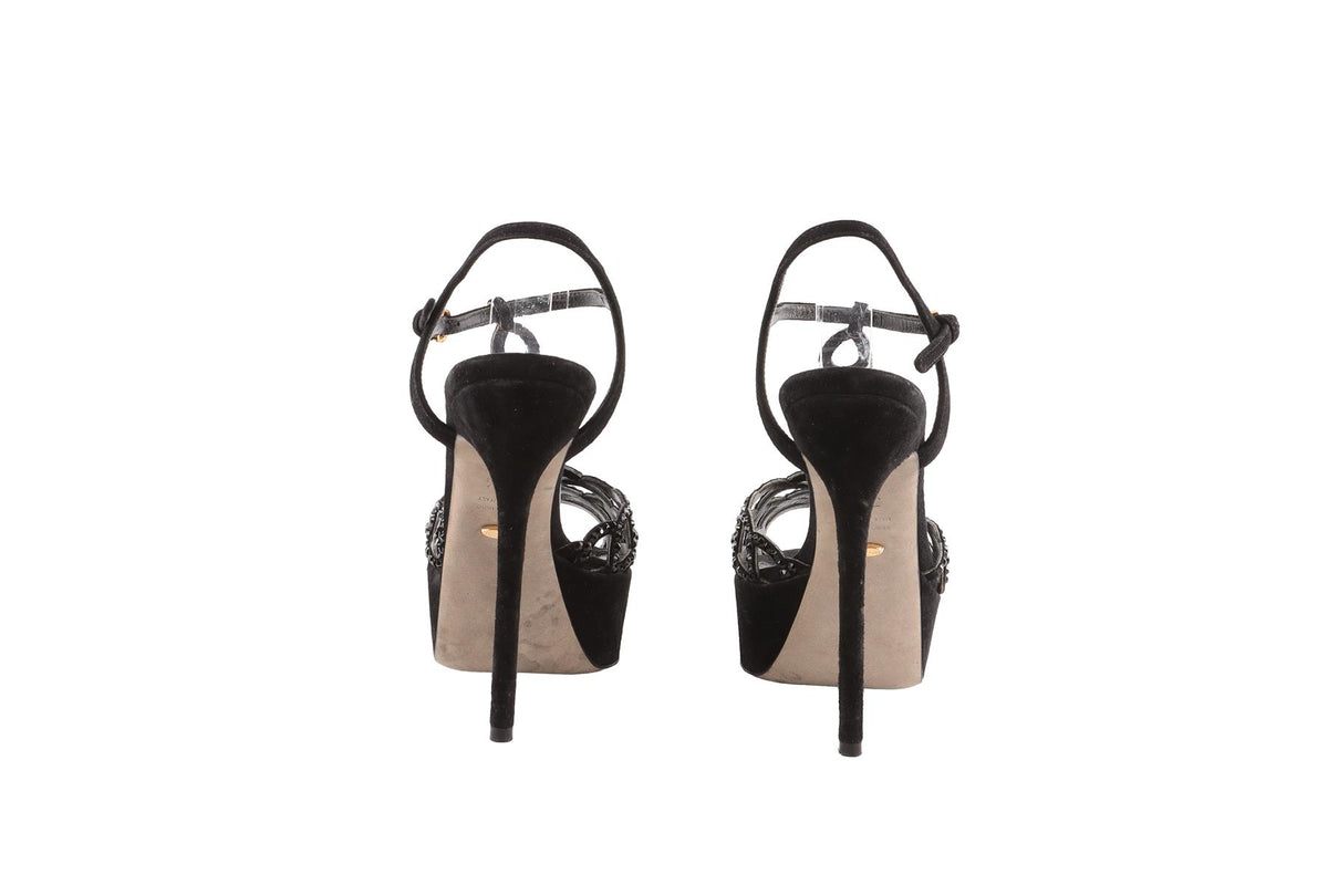 SERGIO ROSSI BLACK SUEDE PLATFORM SANDALS EU 36.5