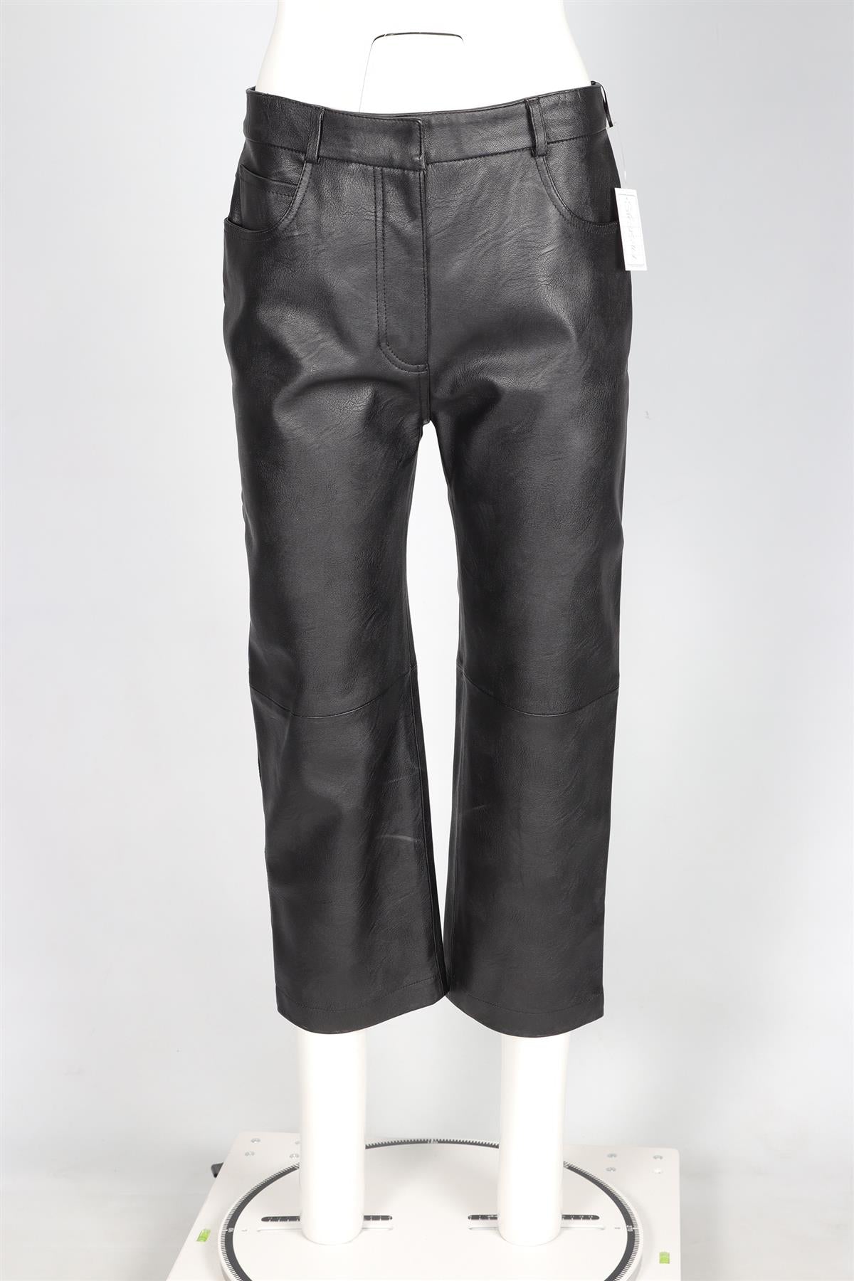 STELLA MCCARTNEY BLACK FAUX LEATHER STRAIGHT LEG PANTS IT 42 UK 10