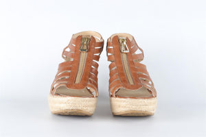 JIMMY CHOO BROWN LEATHER WEDGE SANDALS EU 38 UK 5 US 8