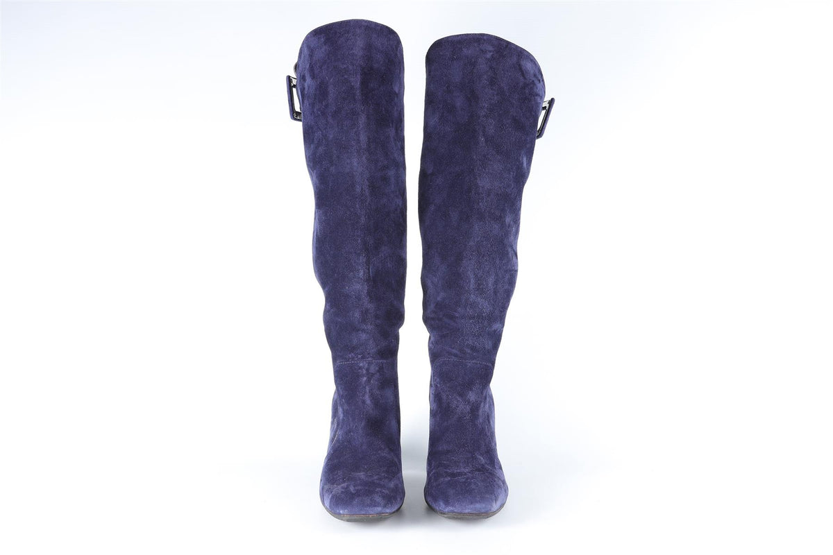 ROGER VIVIER BLUE SUEDE KNEE HIGH BOOTS EU 38 UK 5 US 8