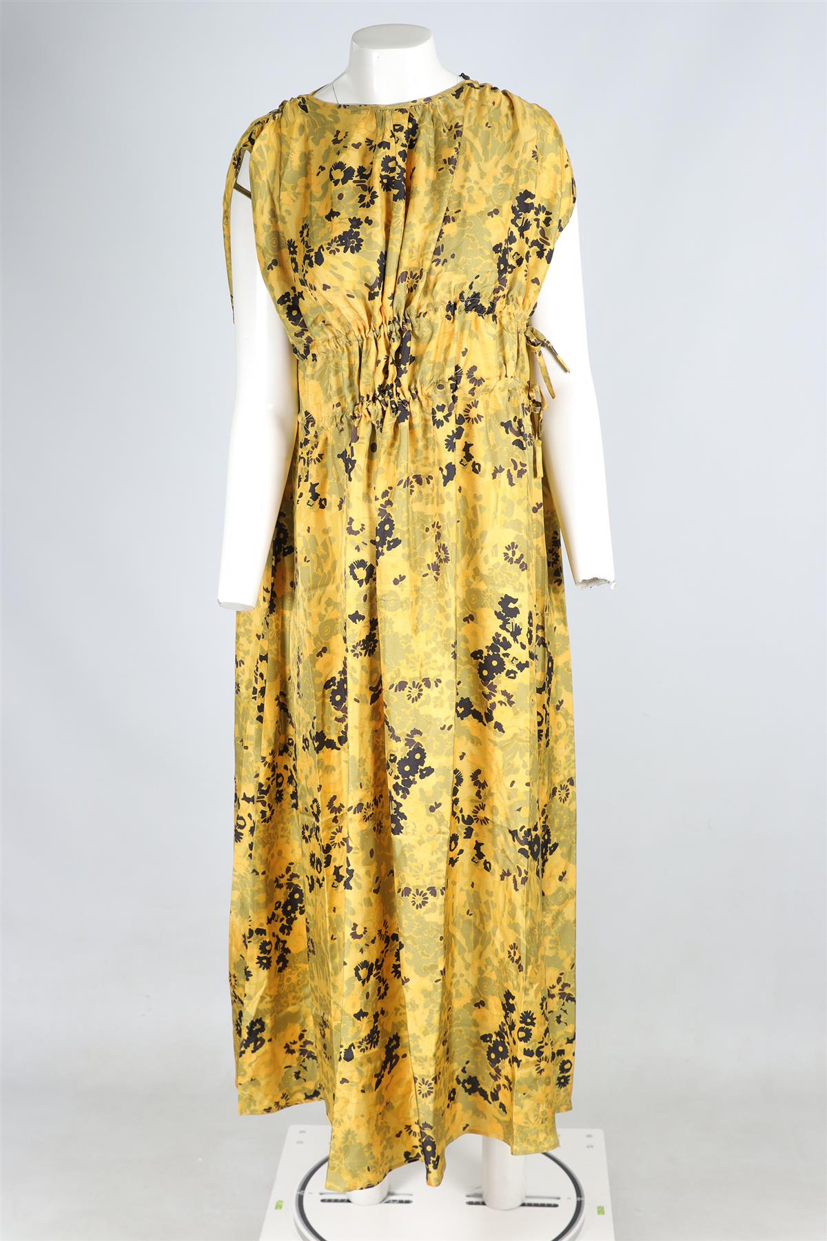 ASCENO YELLOW SILK MAXI DRESS XSMALL