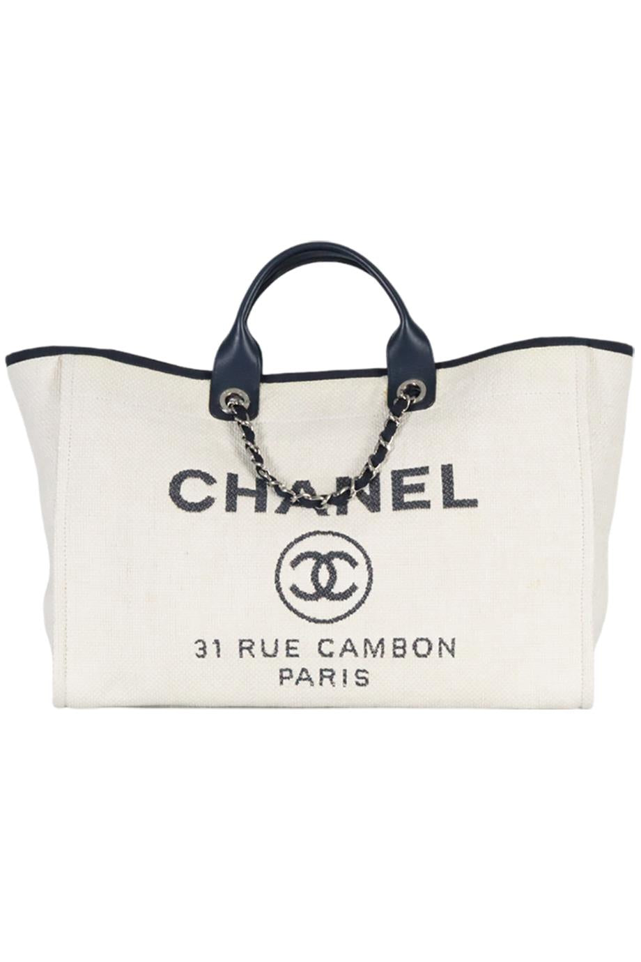 CHANEL 2017 DEAUVILLE LARGE CANVAS AND LEATHER TOTE BAG