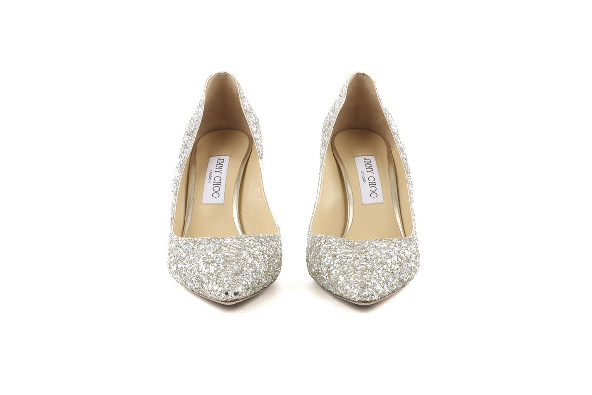 JIMMY CHOO SILVER GLITTER PUMPS EU 40 UK 7 US 10