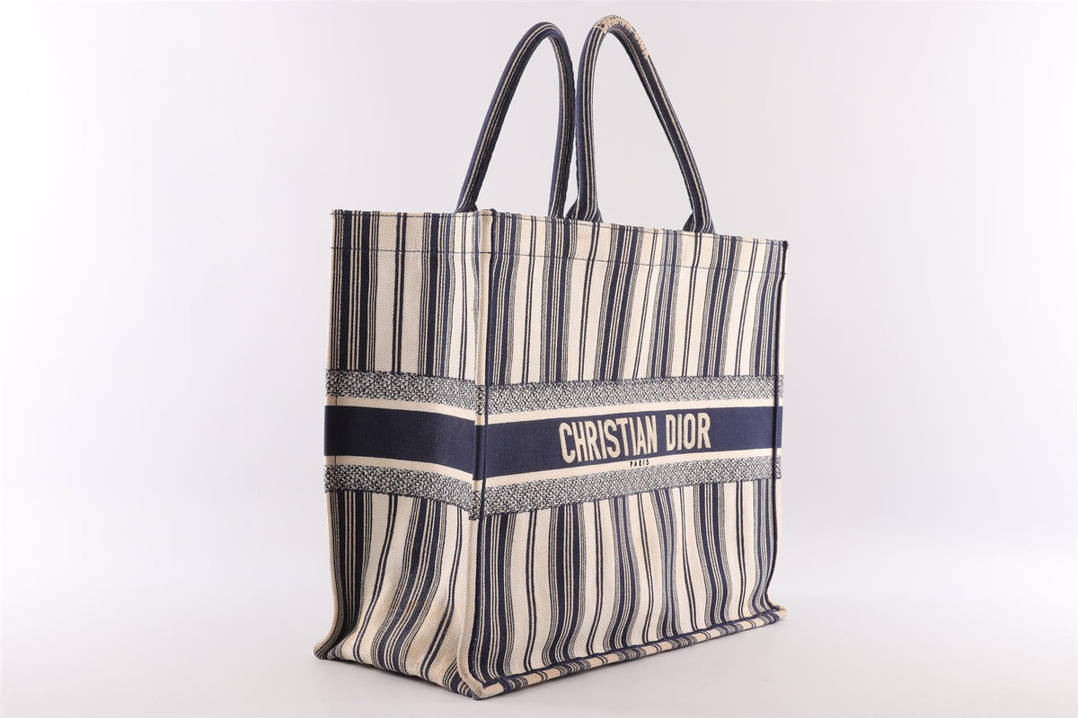 CHRISTIAN DIOR NAVY BOOK LARGE DIORIVIERA CANVAS TOTE BAG