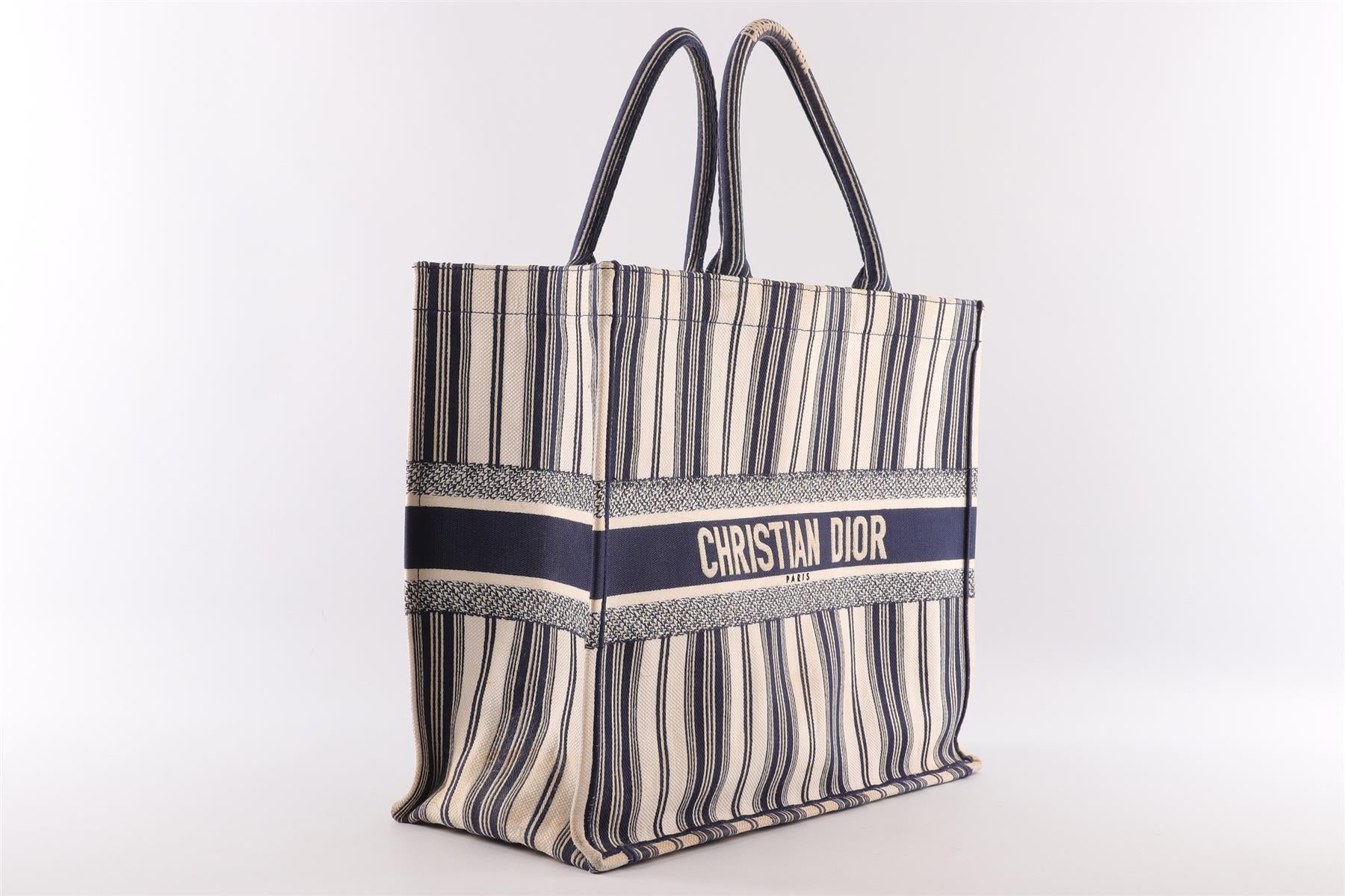 CHRISTIAN DIOR NAVY BOOK LARGE DIORIVIERA CANVAS TOTE BAG