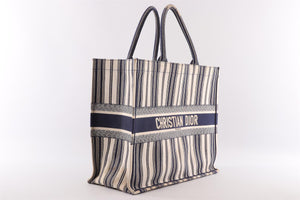 CHRISTIAN DIOR NAVY BOOK LARGE DIORIVIERA CANVAS TOTE BAG
