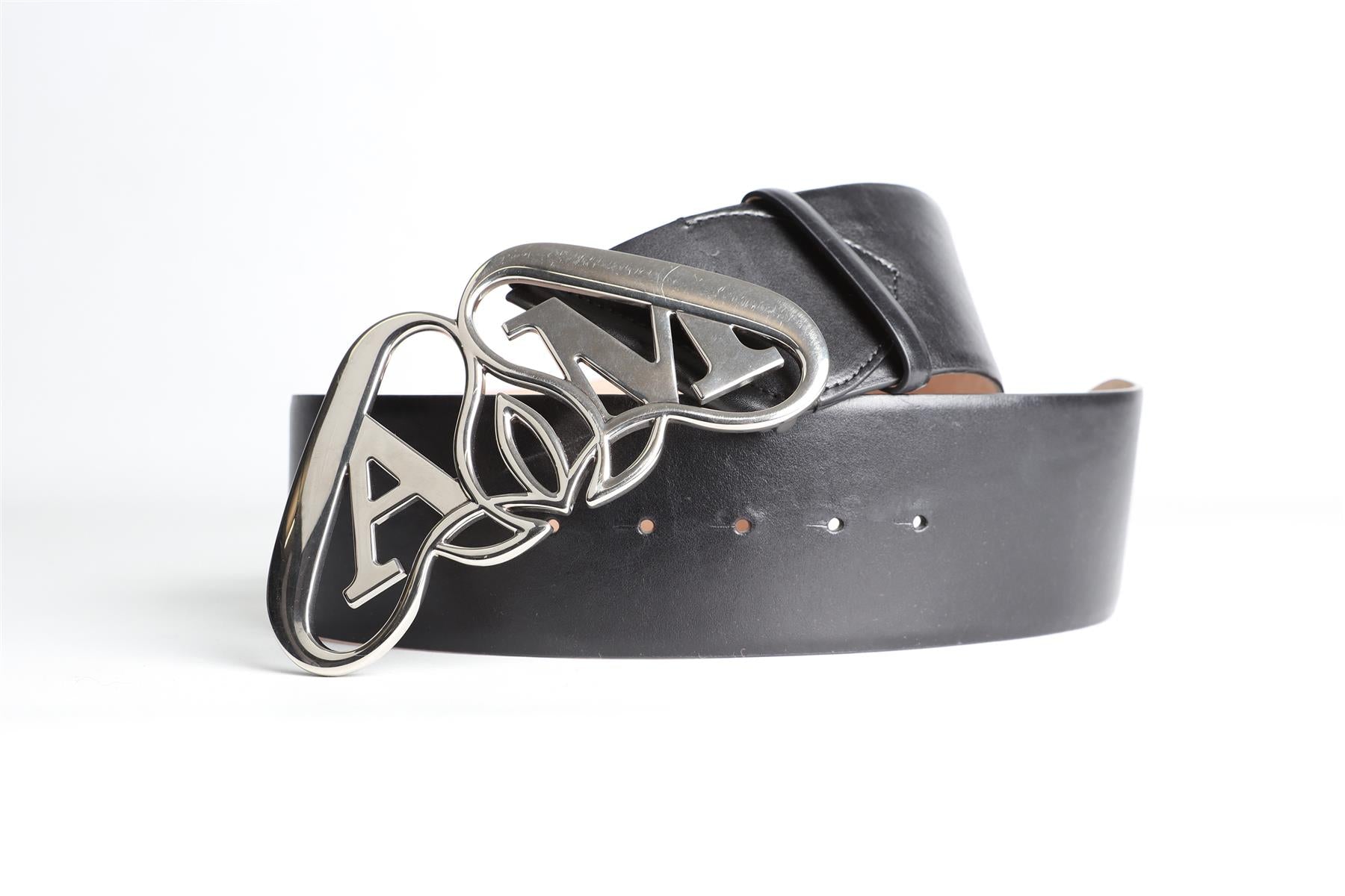 ALEXANDER MCQUEEN BLACK LEATHER WAIST BELT 75 CM