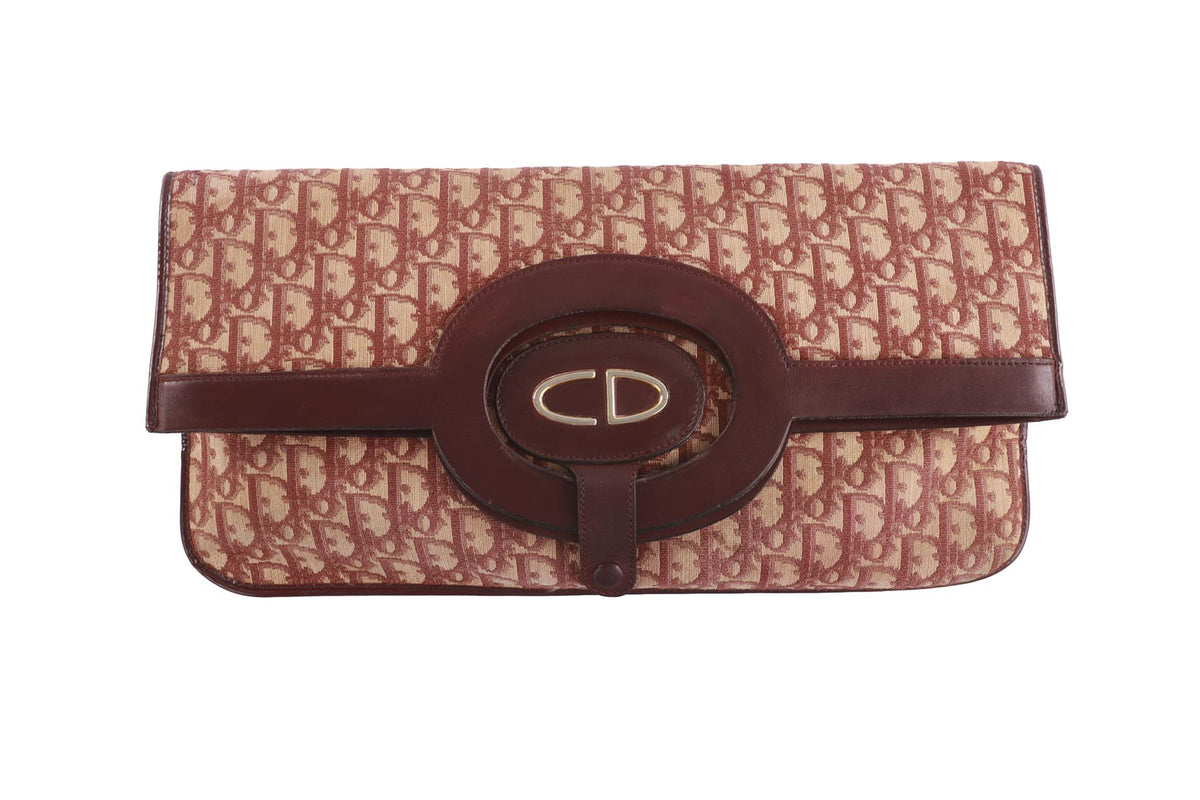 CHRISTIAN DIOR BURGUNDY VINTAGE DIORISSIMO CANVAS CLUTCH