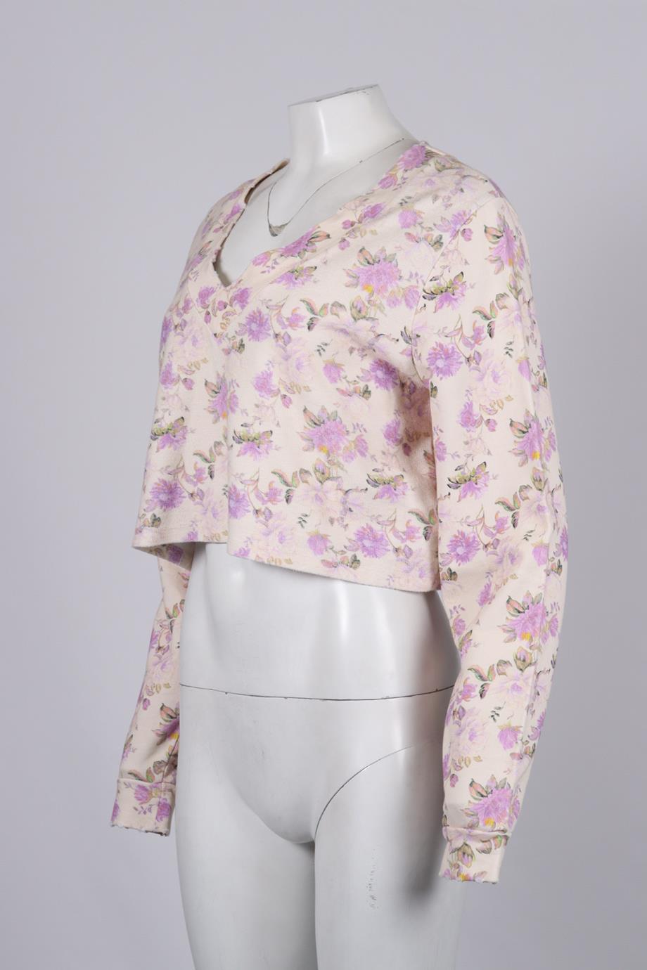 LOVESHACKFANCY CROPPED FLORAL PRINT COTTON SWEATSHIRT SMALL