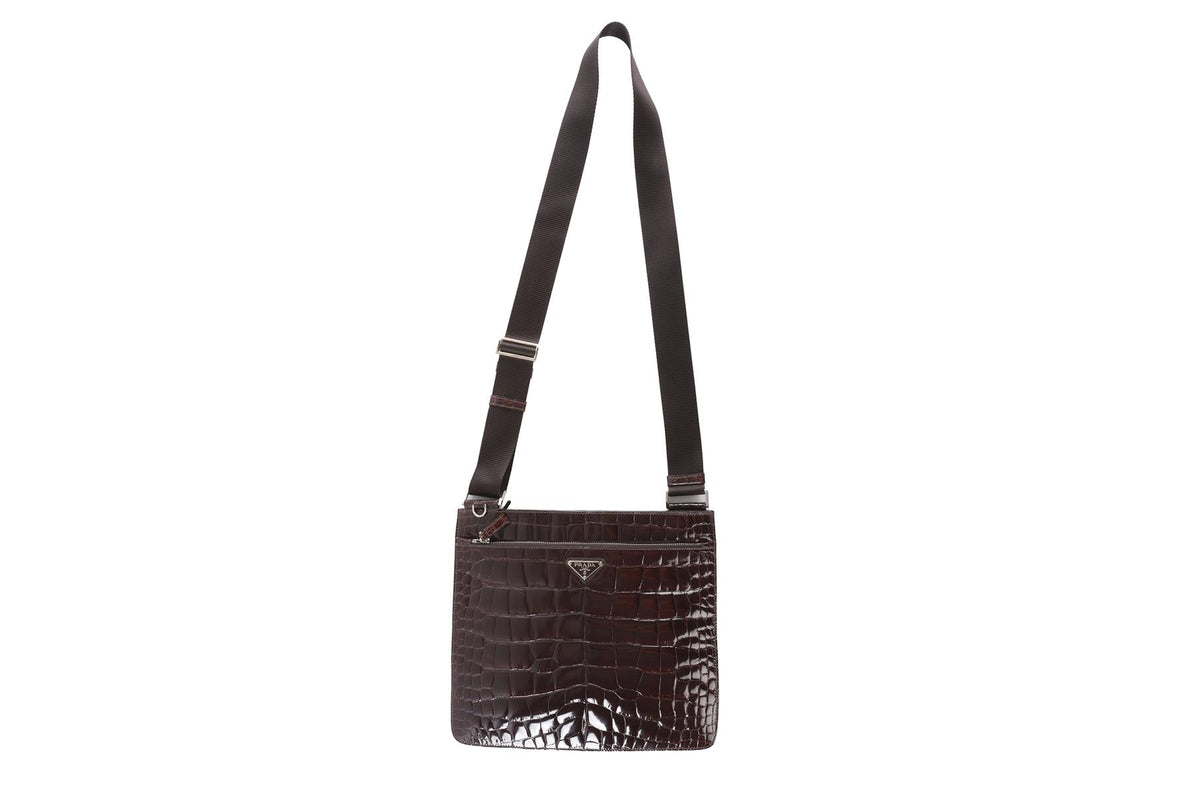 PRADA BROWN 2006 CROCODILE CROSSBODY BAG