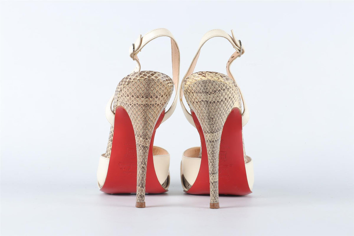 CHRISTIAN LOUBOUTIN CREAM LEATHER AND SNAKESKIN SANDALS EU 38 UK 5 US 8