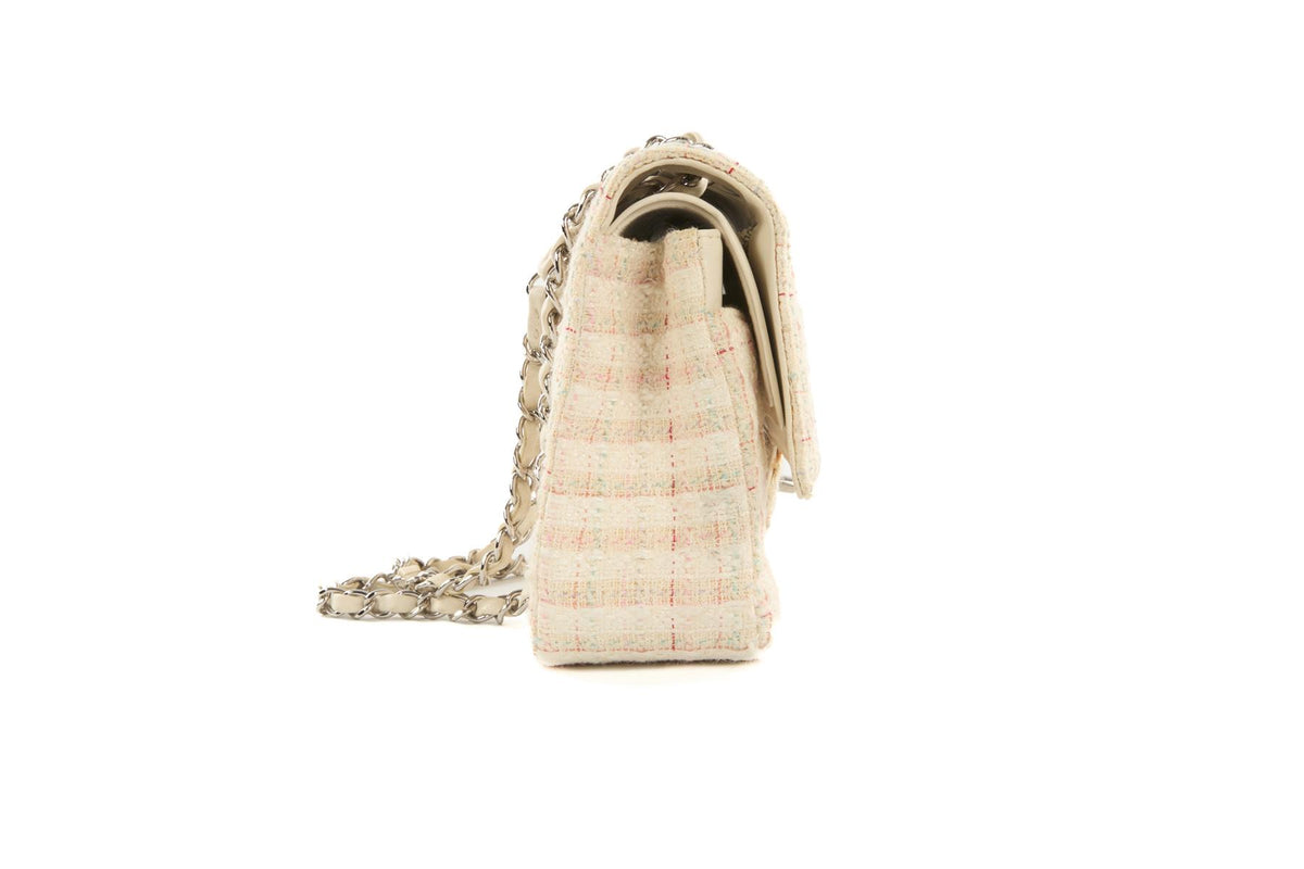 CHANEL MULTI 2004-2005 CLASSIC DOUBLE FLAP MEDIUM TWEED SHOULDER BAG