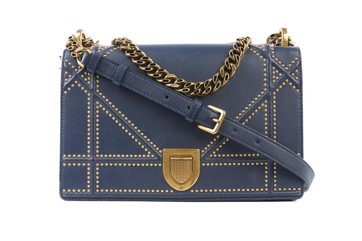 CHRISTIAN DIOR NAVY DIORAMA MEDIUM LEATHER SHOULDER BAG