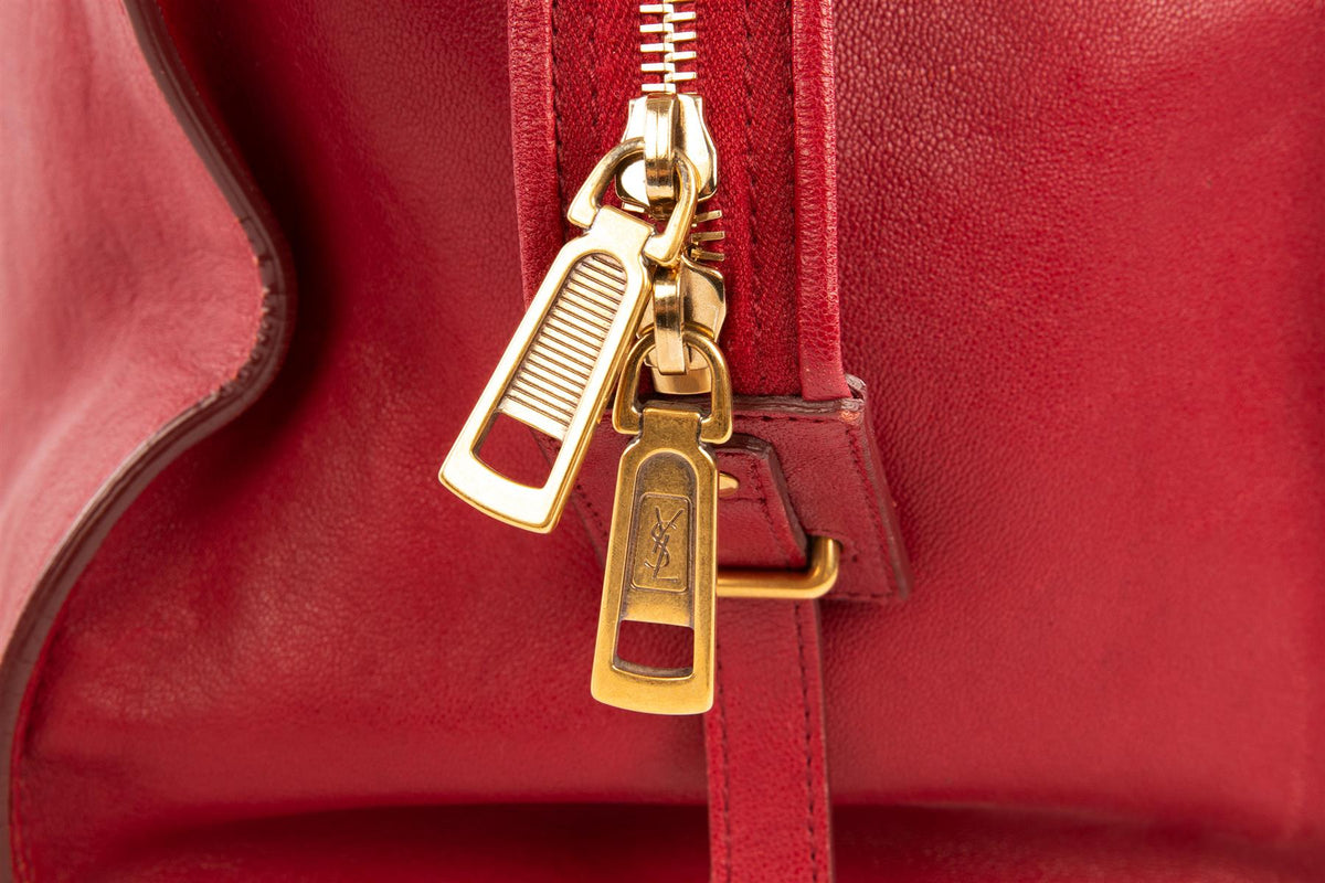 YVES SAINT LAURENT RED CABAS CHYC LEATHER TOTE BAG