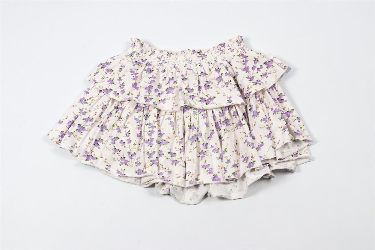 LOVESHACKFANCY PURPLE FLORAL MINI SKIRT XX-SMALL