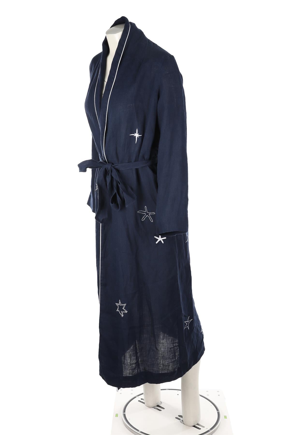 BAMFORD NAVY LINEN ROBE XS-SMALL