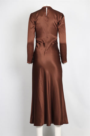 REFORMATION BROWN SATIN MAXI DRESS US 2 UK 6