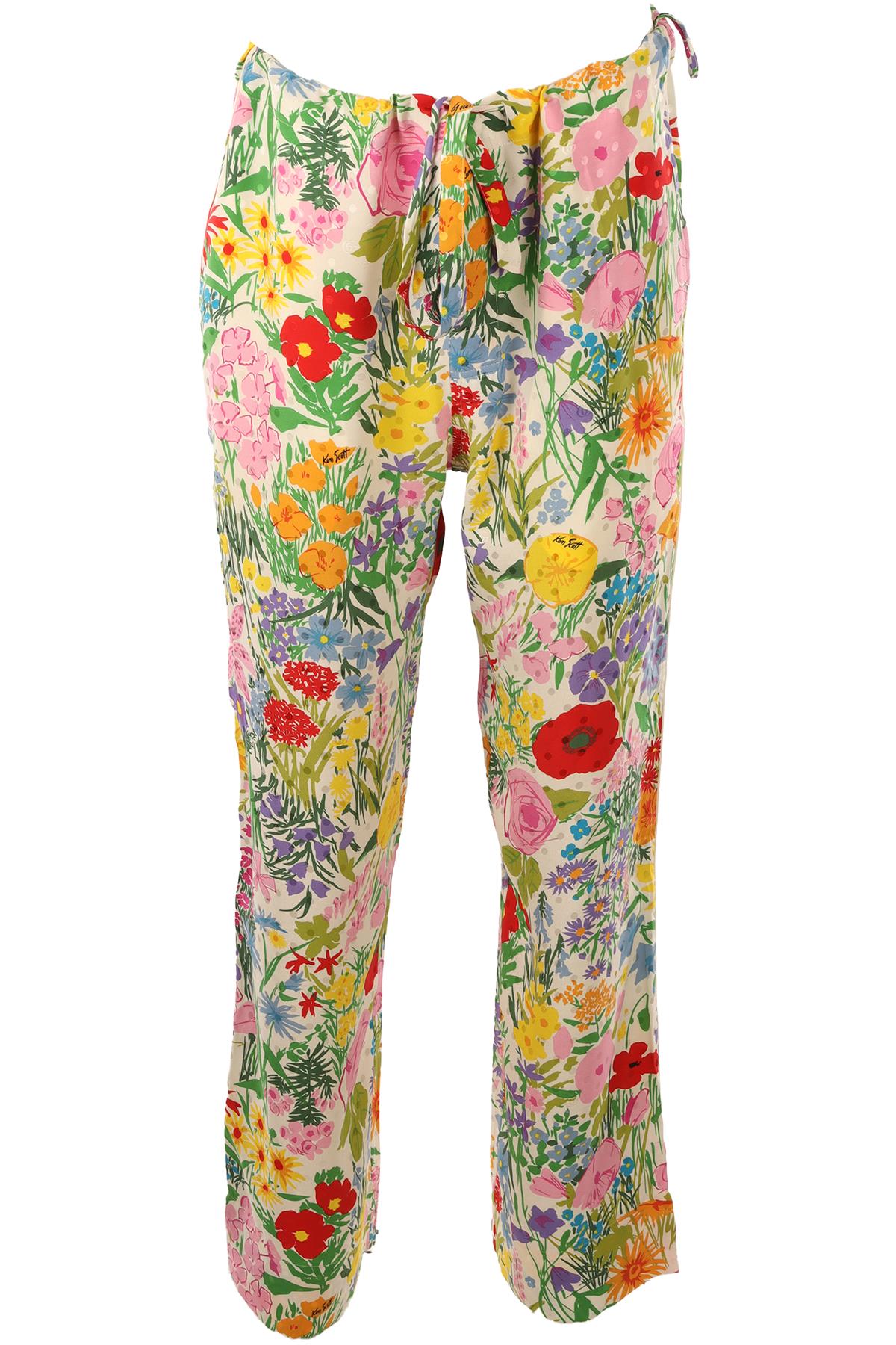 GUCCI + KEN SCOTT MULTI SILK STRAIGHT LEG PANTS MEDIUM