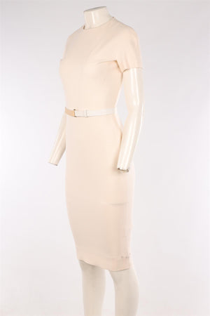 VICTORIA BECKHAM CREAM WOOL MIDI DRESS UK 10