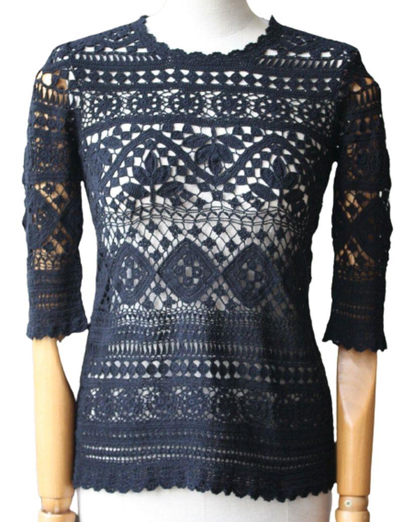 ISABEL MARANT BLACK VIENNA CROCHET TOP FR 40 UK 8/10