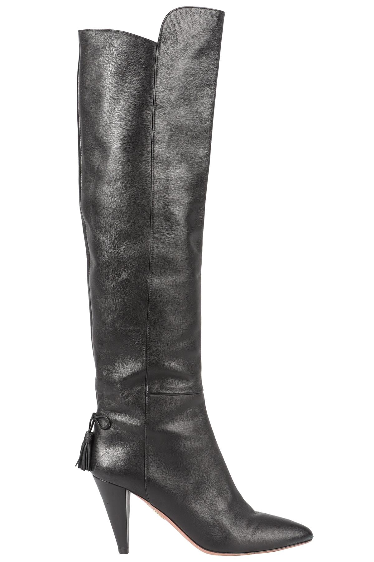 AQUAZZURA BLACK LEATHER KNEE HIGH BOOTS EU 39 UK 6 US 9