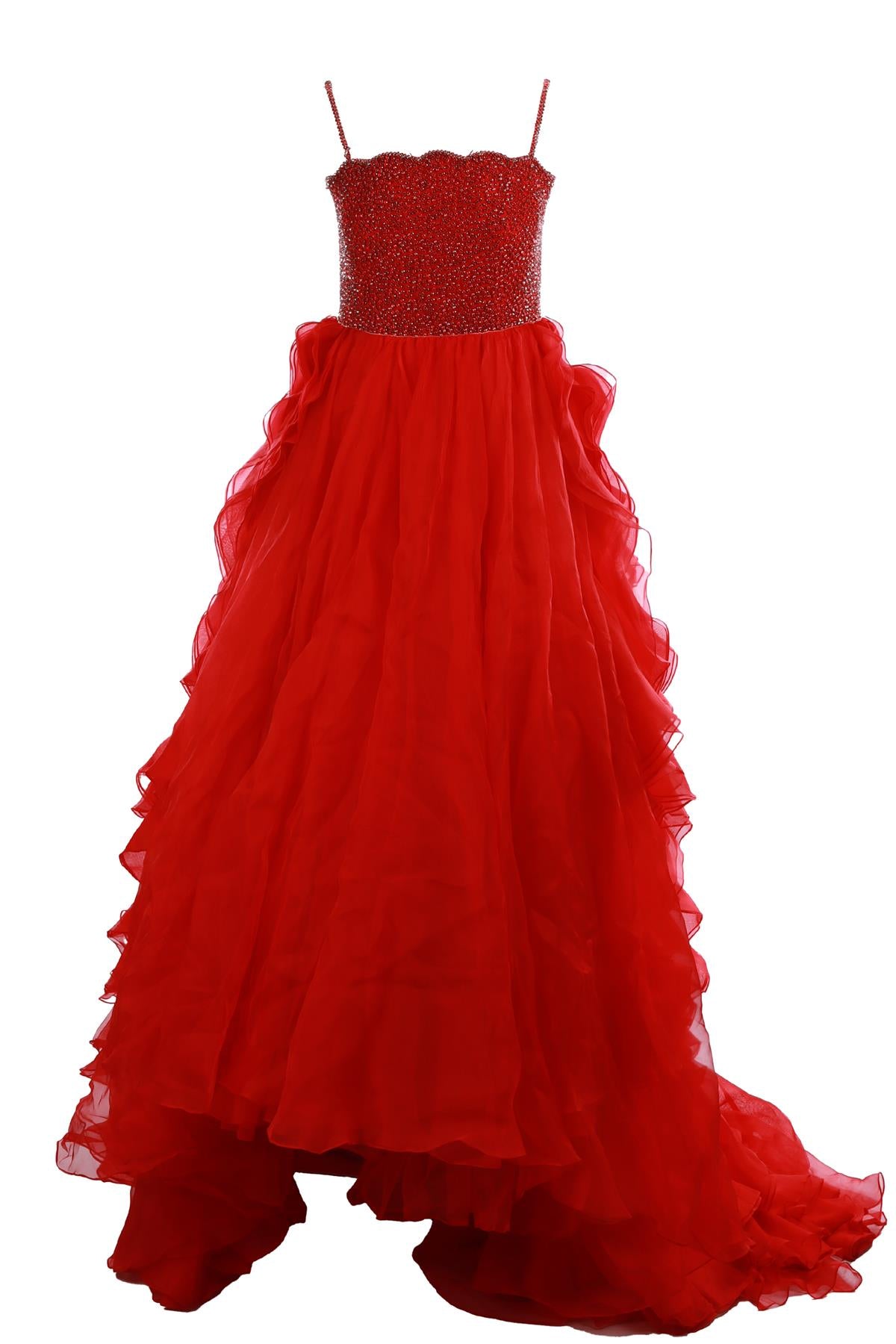 SHERRI HILL COUTURE RED TULLE GOWN SMALL