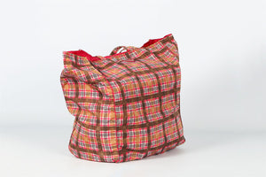 PRADA PINK AND TAN CHECKED NYLON TOTE BAG AND POUCH