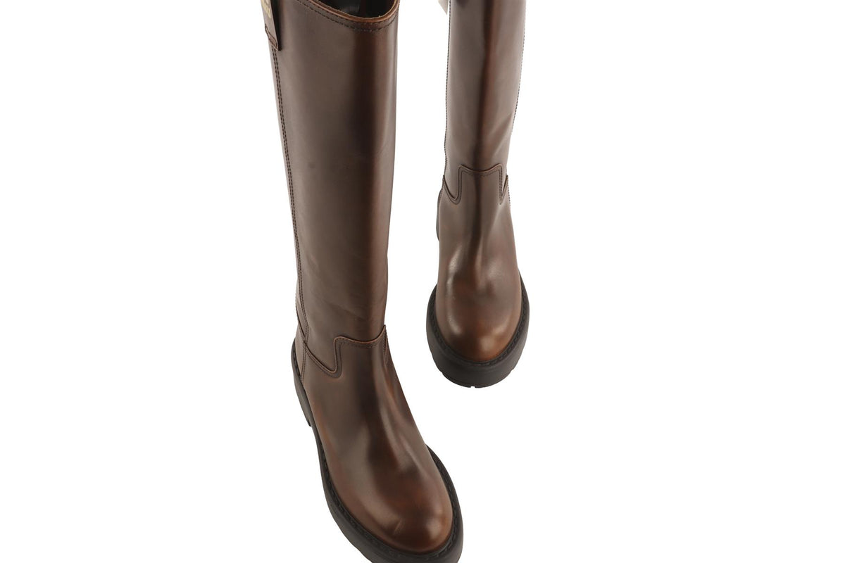 MIU MIU BROWN LEATHER KNEE HIGH BOOTS EU 38