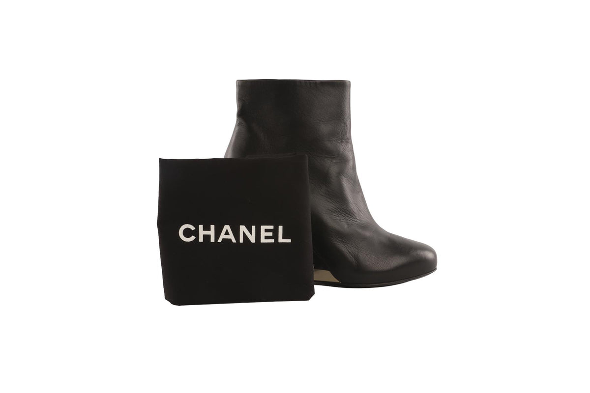 CHANEL BLACK 2015 LEATHER WEDGE ANKLE BOOTS EU 37.5 UK 4.5 US 7.5