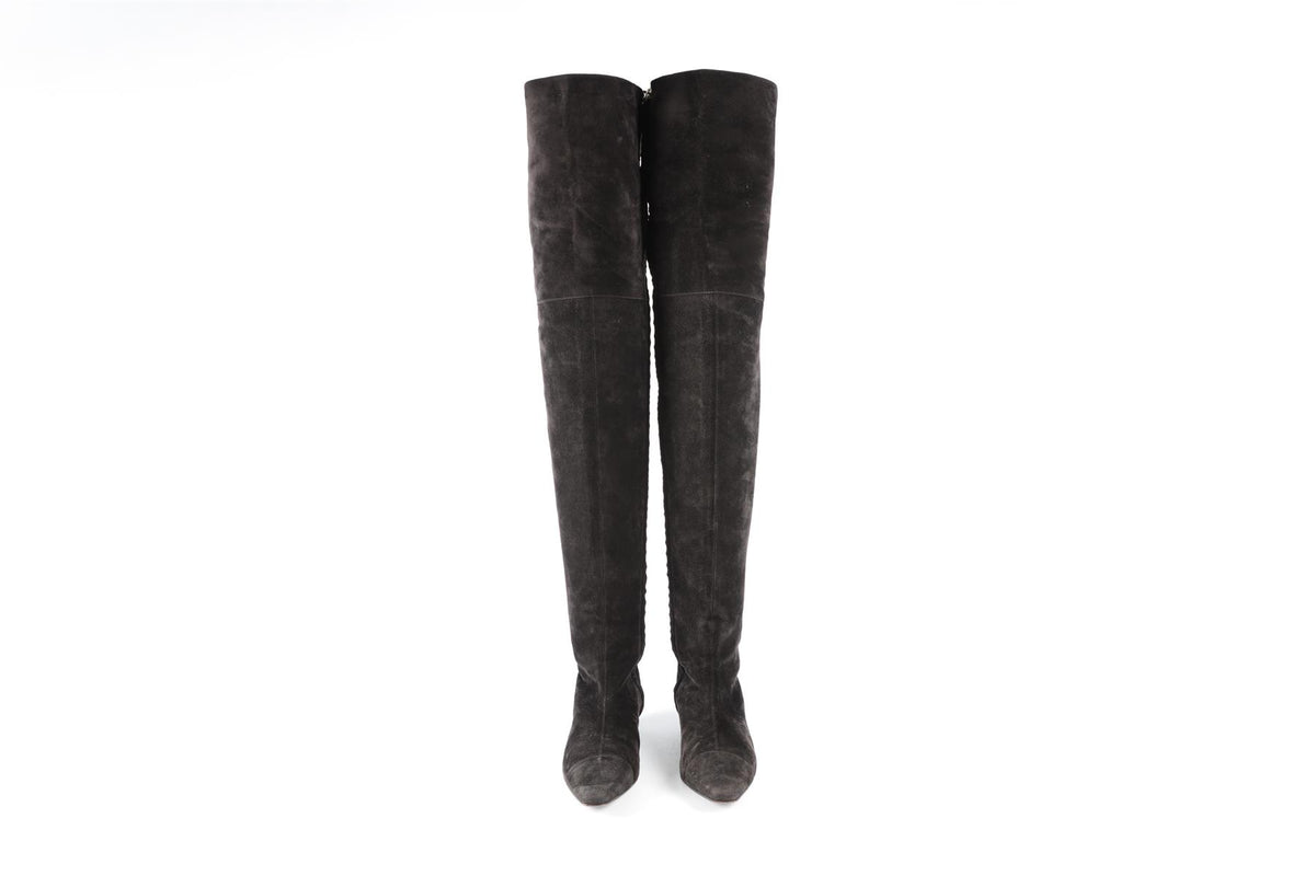 CHANEL BLACK 2018 SUEDE OVER THE KNEE BOOTS EU 38.5 UK 5.5 US 8.5
