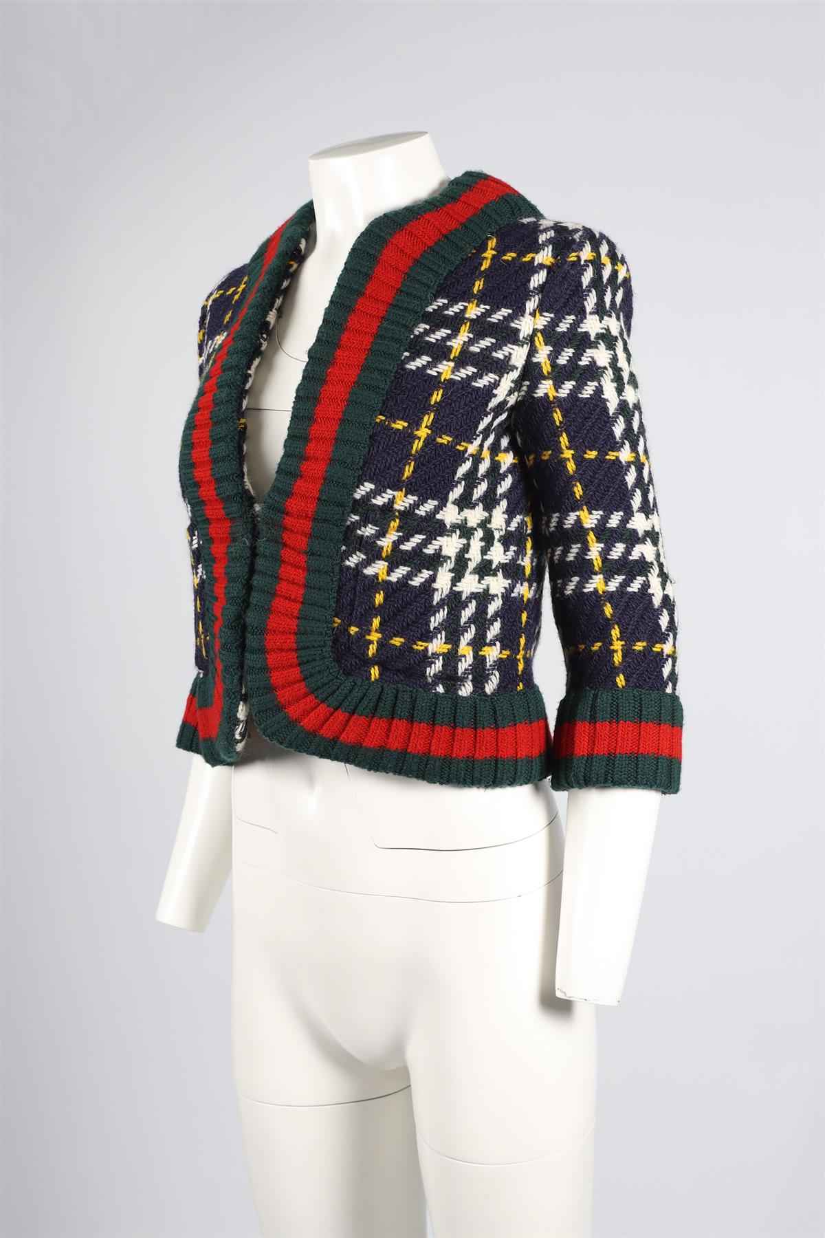 GUCCI NAVY CHECKED WOOL JACKET SMALL