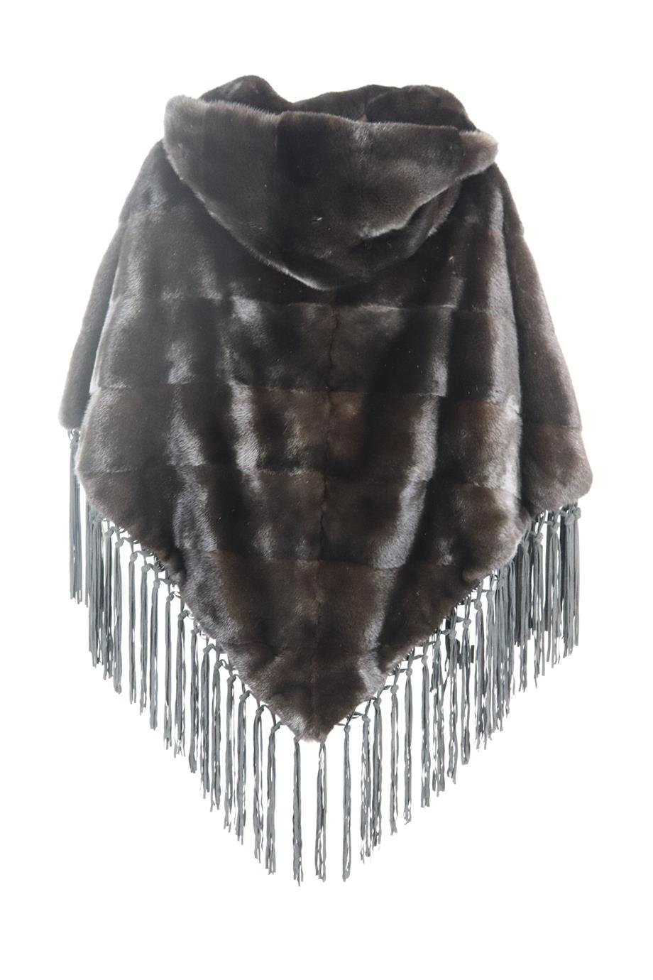 BRASCHI HOODED FRINGED MINK FUR PONCHO IT 50 UK 18