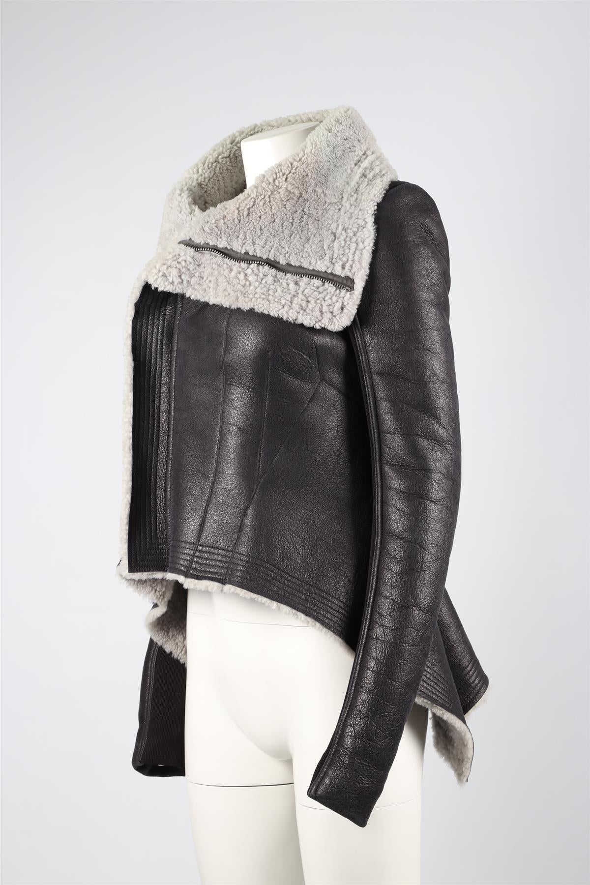 RICK OWENS BLACK LEATHER AND SHEARLING JACKET IT 46 UK 14