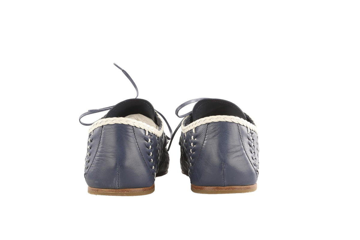 PRADA BLUE LEATHER BOATING SHOES EU 38.5 UK 5.5 US 8.5