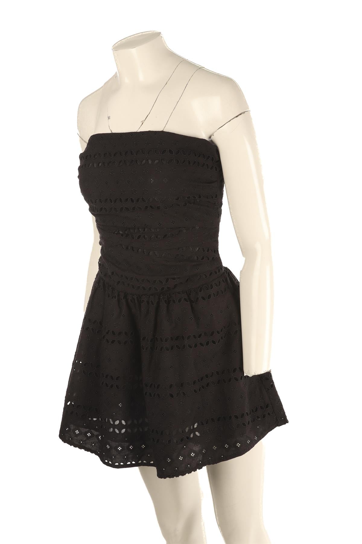 FAITHFULL THE BRAND BLACK COTTON MINI DRESS AU 8 UK 8