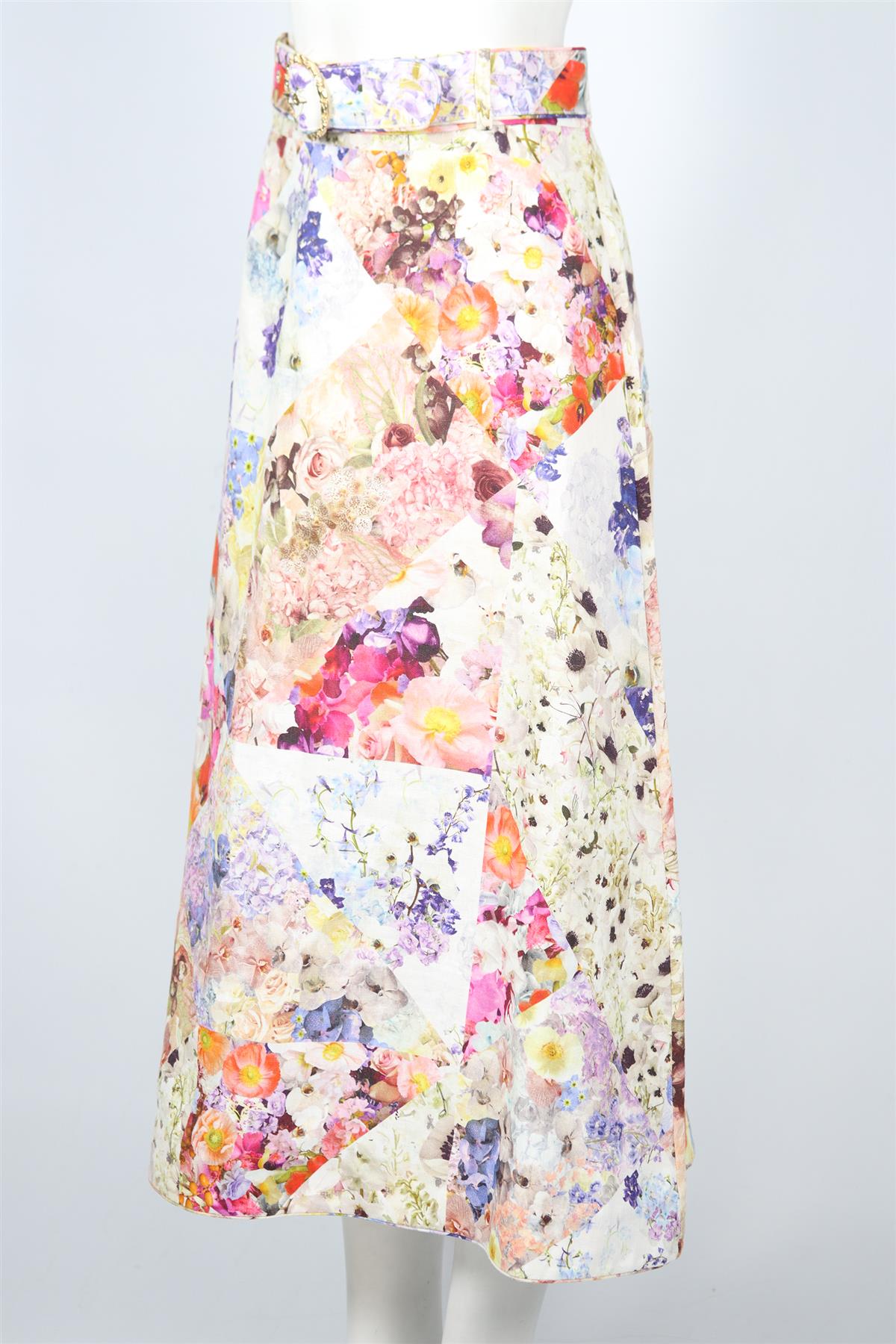 ZIMMERMANN FLORAL PRINT LINEN MAXI SKIRT UK 14