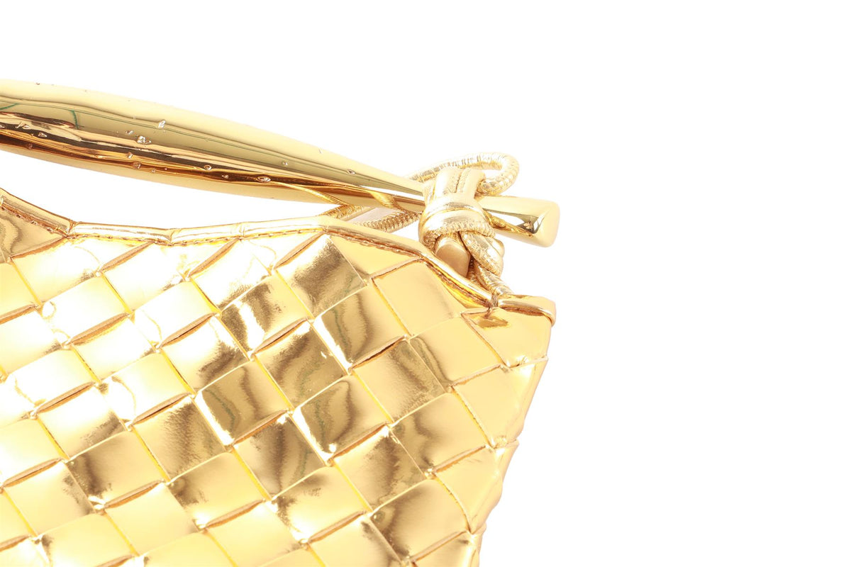 BOTTEGA VENETA GOLD SARDINE MINI INTRECCIATO LEATHER SHOULDER BAG