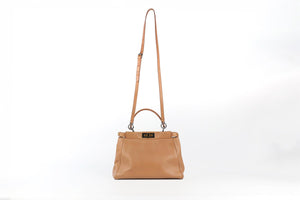 FENDI BROWN PEEKABOO MEDIUM LEATHER AND PYTHON TOTE BAG