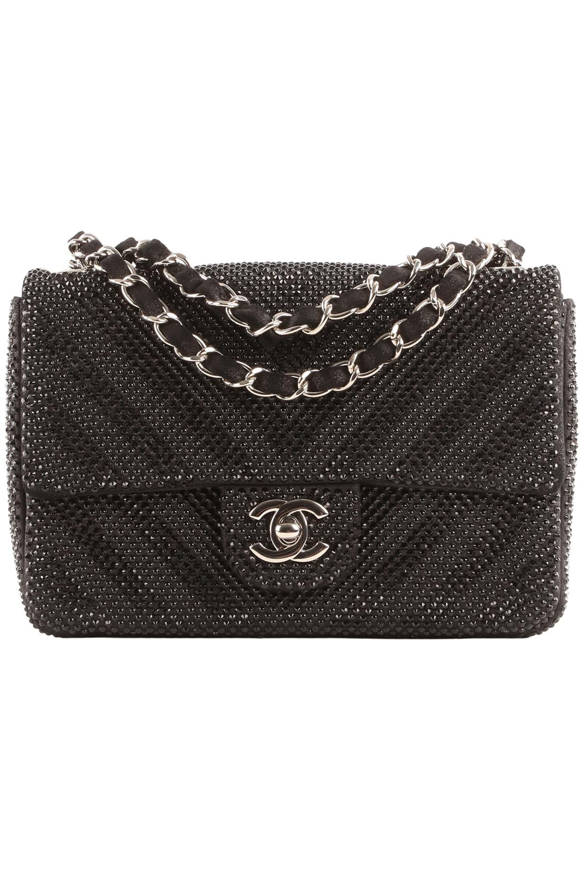 CHANEL BLACK 2017-2018 MINI FLAP CHEVRON STRASS SHOULDER BAG