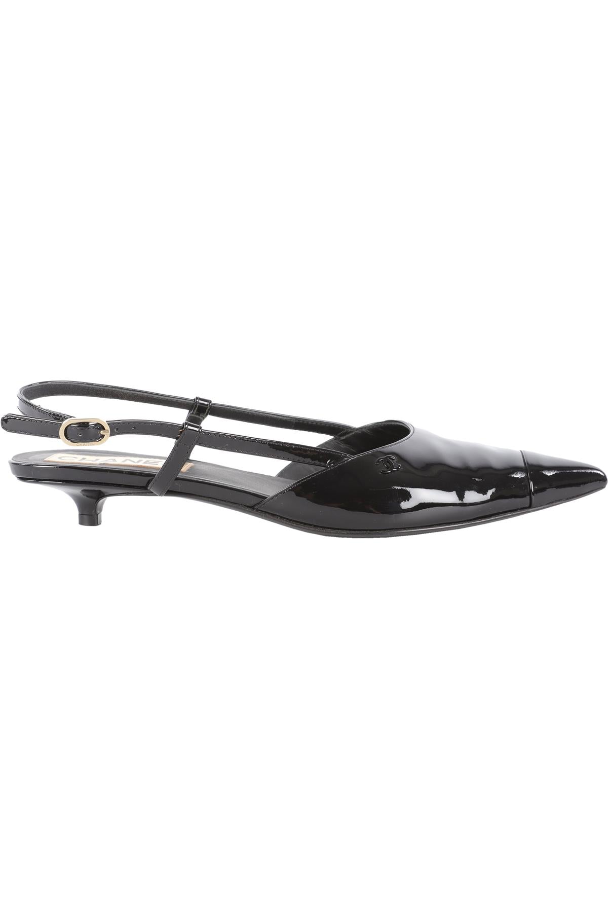 CHANEL BLACK 2022 PATENT LEATHER SLINGBACK PUMPS EU 38.5 UK 5.5 US 8.5